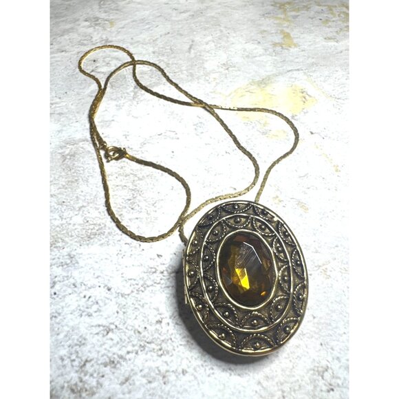 Vintage Avon Gold Tone with Orange Stone Perfume Locket - Picture 2 of 6